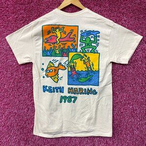 Keith Haring Fish Ocean 1987 Retro Graphic T-Shirt Medium